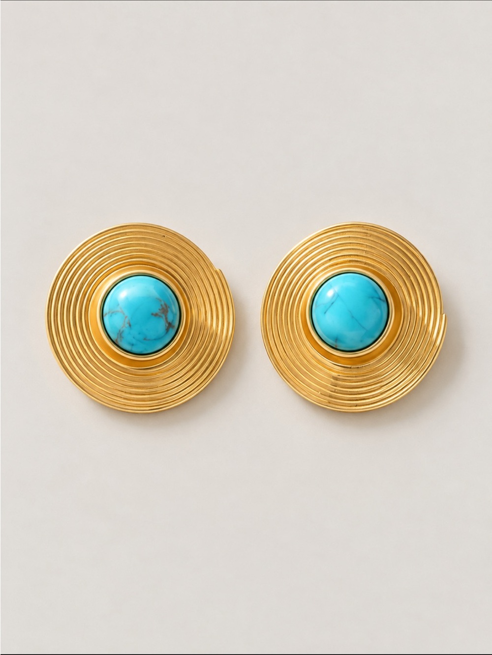 New! Turquoise Cabochon Gold Textured Statement Stud Earrings NWOT